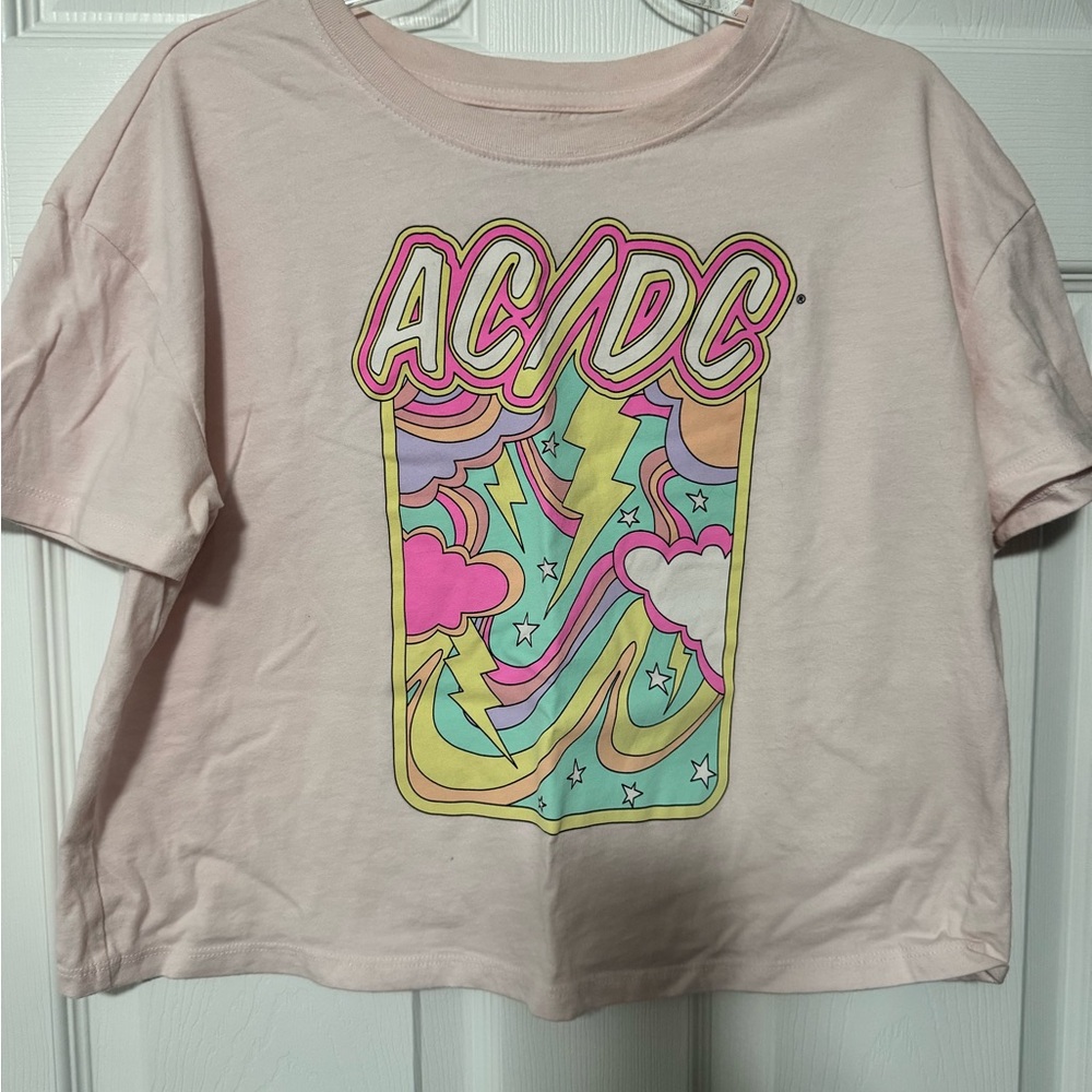 AC/DC Short Sleeve crop top- Light Pink
